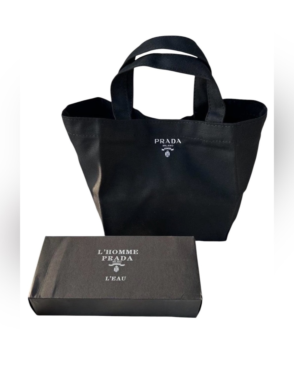 Prada Milano GWP Black Canvas Logo Tote Small Nylon Tote with Top Handles - Picture 3 of 10